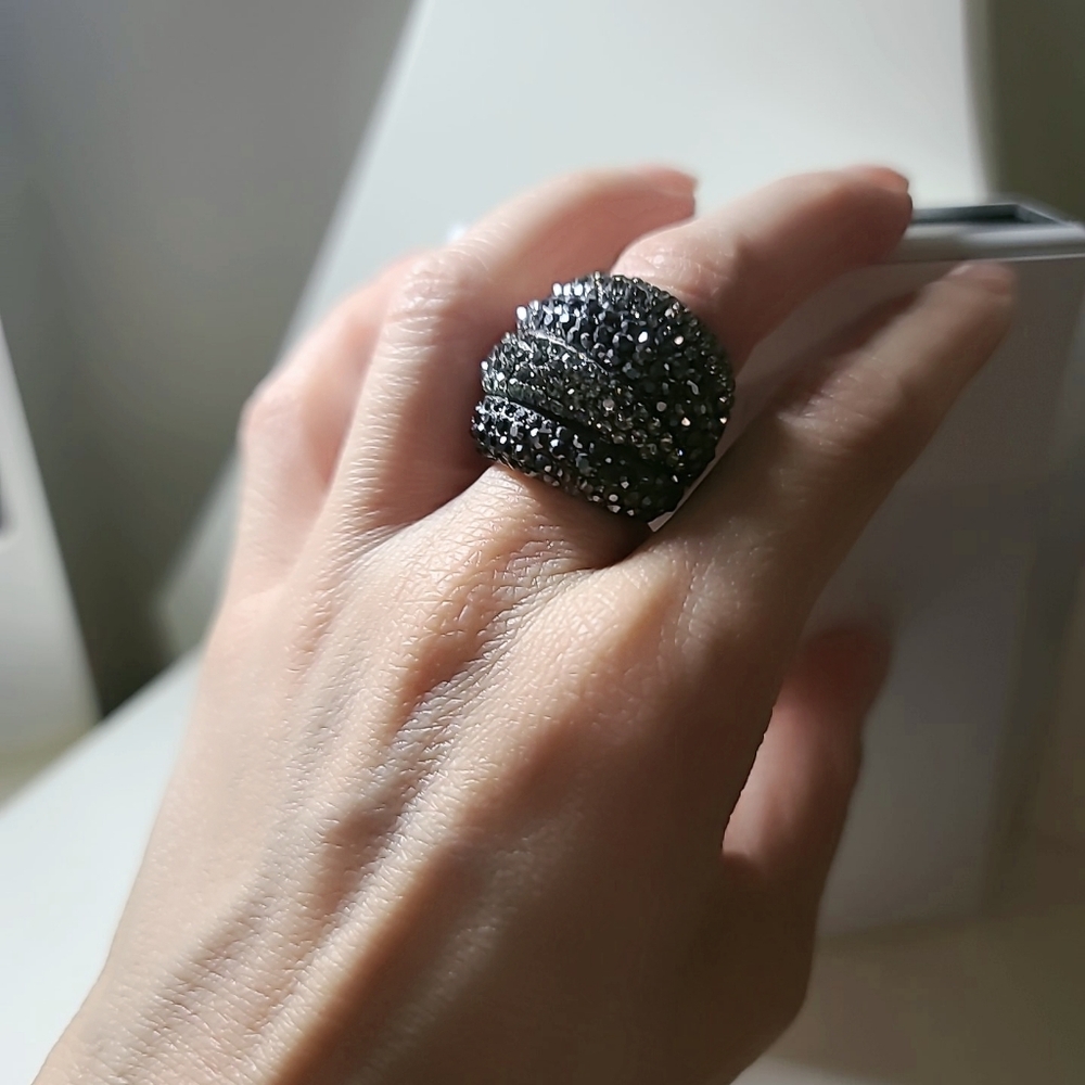 Appolon Black And Silver Rhinestone Cocktail Ring